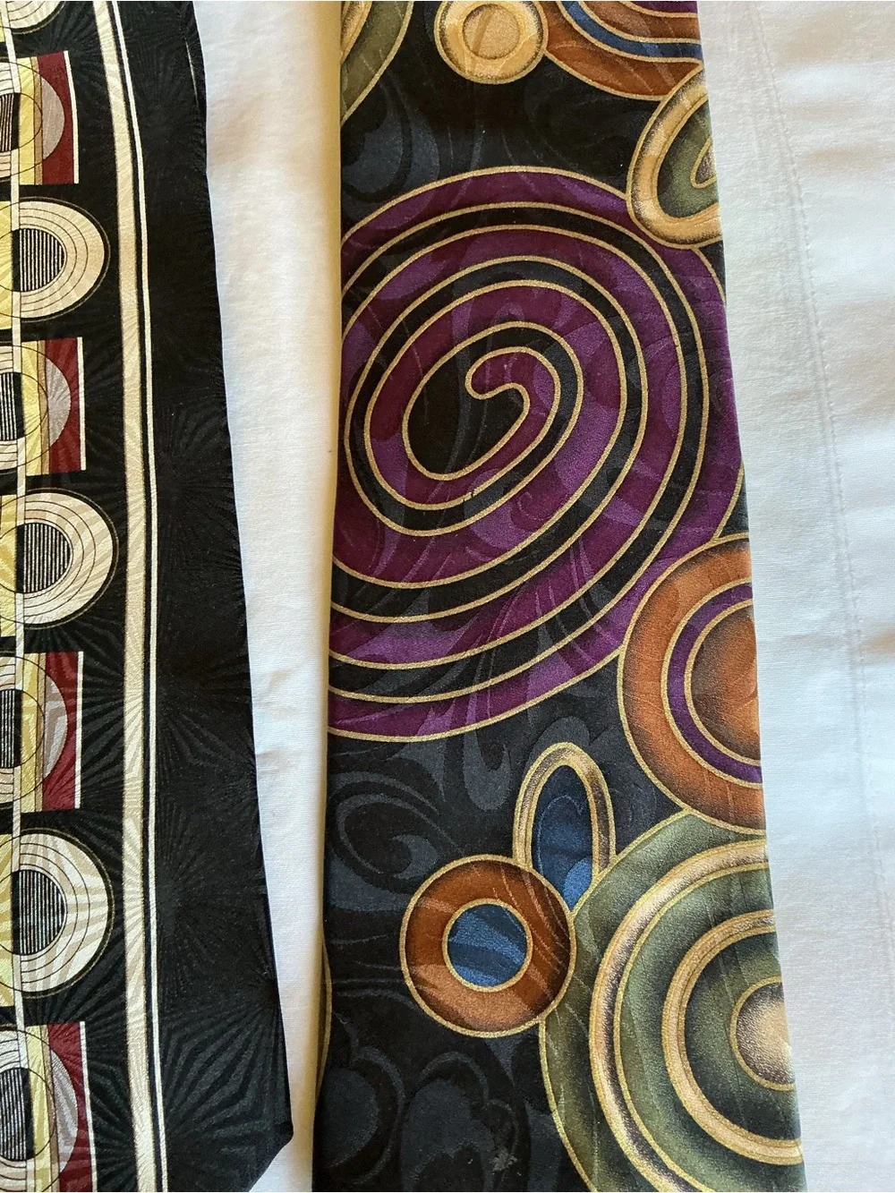 5 Vintage Black Multicolor Men's Ties w/ 2 Tie Clips